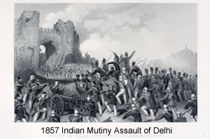 Drawing of the 1857 Indian Mutiny assault of Delhi